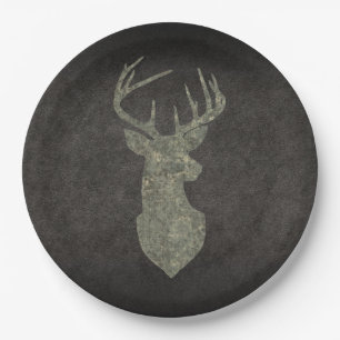 Plato De Papel Regal Buck Trophy Deer Silhouette en camuflaje