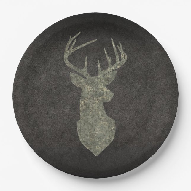 Plato De Papel Regal Buck Trophy Deer Silhouette en camuflaje (Anverso)