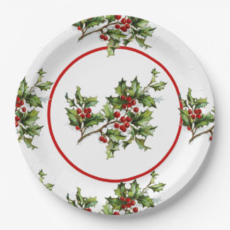 Plato De Papel Regalo con estilo retro de Navidad Holly