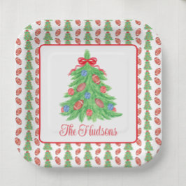 Plato De Papel Regalo de árbol de fútbol para Navidades de acuare