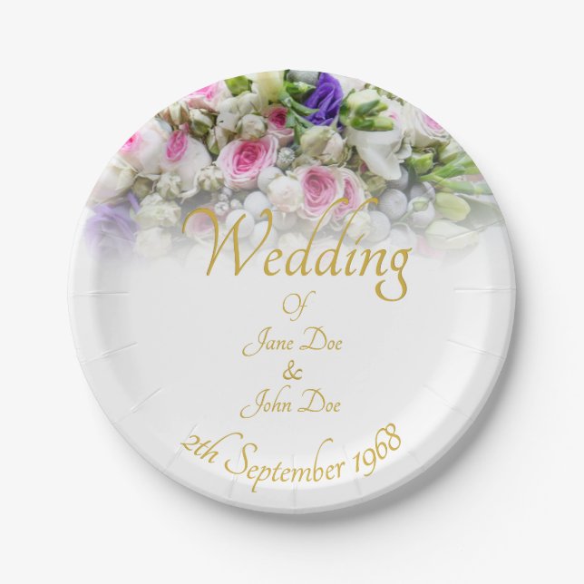 Plato De Papel Regalo de boda - Novia con ramo de flores de boda  (Anverso)