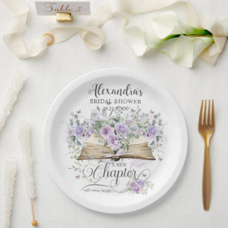 Plato De Papel Regalo de ducha nupcial Flor de Lila Púrpura Libro