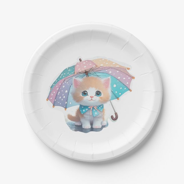 Plato De Papel Regalo de ilustracion de gato de Cute Kawaii (Anverso)