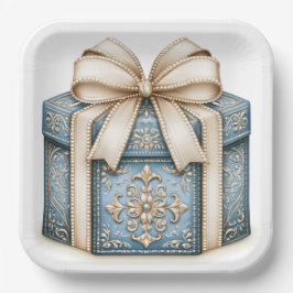 Plato De Papel Regalo de Navidad Azul