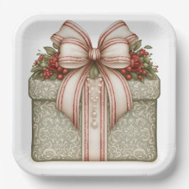 Plato De Papel Regalo de Navidad Verde