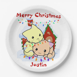 Plato De Papel Regalo de navidades de gatos, nombre personalizado