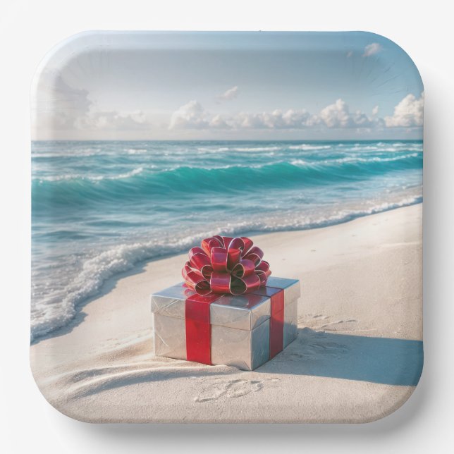 Plato De Papel Regalo de Navidades de Ocean Seashore (Anverso)