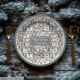 Plato De Papel Regalo divertido clásico con patrón de dólar perso