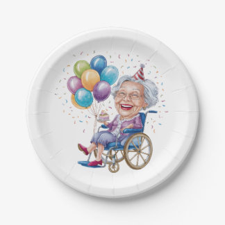 Plato De Papel Regalo divertido de cumpleaños para abuela anciana