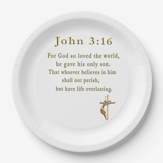 Plato De Papel Regalos cristianos de John 3:16 (Anverso)