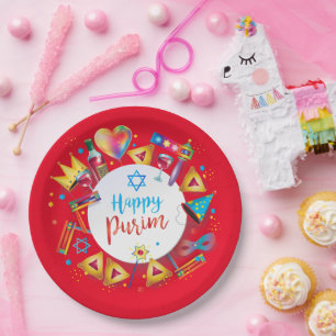 Plato De Papel Regalos de cesta de Purim felices, decoración, ado