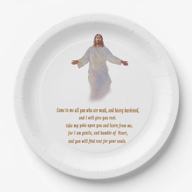 Plato De Papel regalos Mateo 11:28 (Anverso)