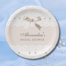 Plato De Papel Regencia Rosa Satin Bow Lace Bridal Shower