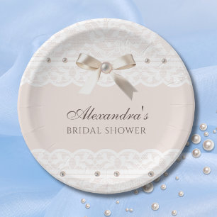 Plato De Papel Regencia Rosa Satin Bow Lace Bridal Shower