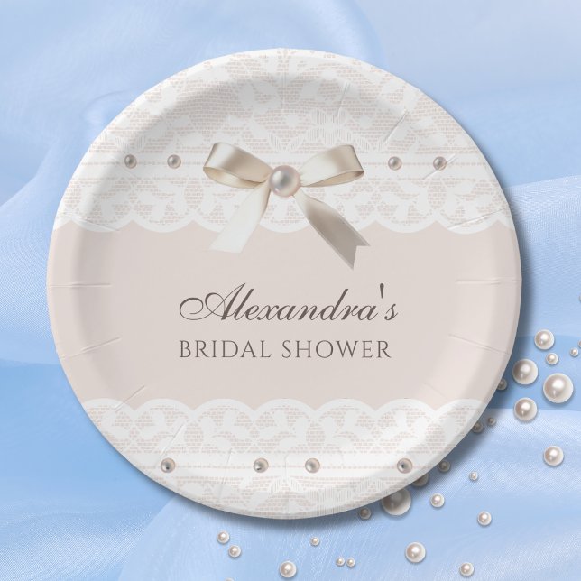 Plato De Papel Regencia Rosa Satin Bow Lace Bridal Shower (Subido por el creador)