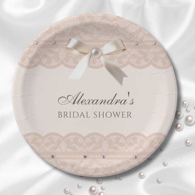 Plato De Papel Regencia rosada beige satinado ducha de novias (Subido por el creador)