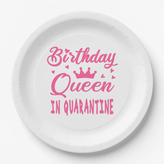 Plato De Papel Reina de cumpleaños en cuarentena (Anverso)