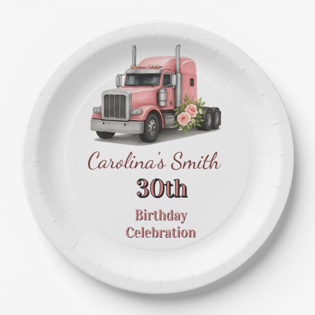 Plato De Papel Reina de la carretera Cumpleaños camionera (Anverso)