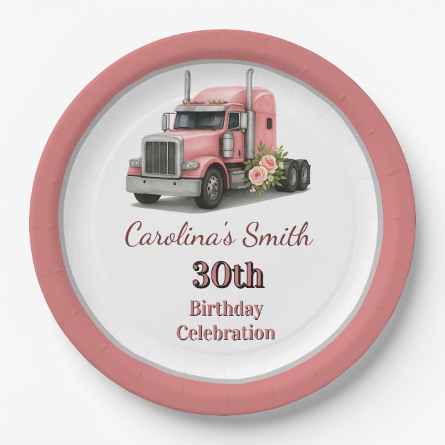 Plato De Papel Reina de la carretera Cumpleaños camionera (Anverso)