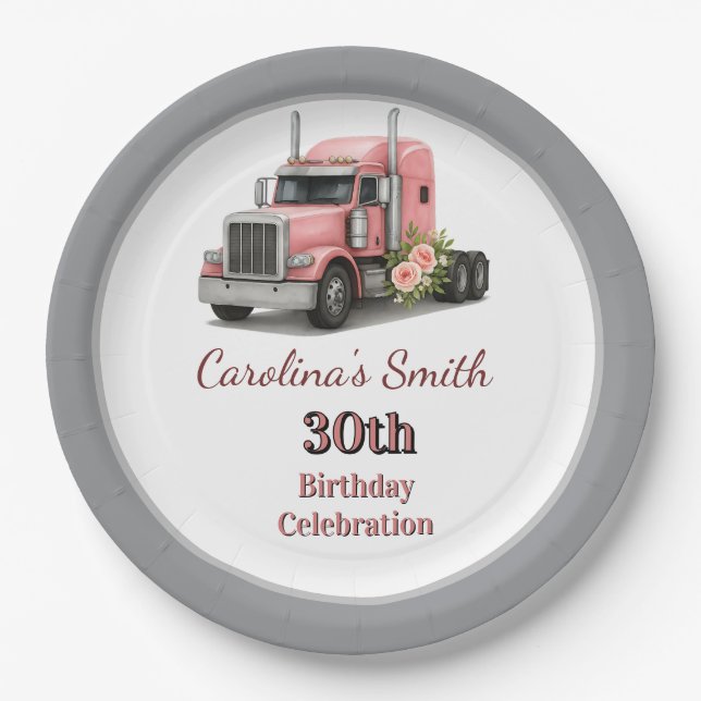 Plato De Papel Reina de la carretera Cumpleaños camionera (Anverso)