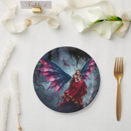 Plato De Papel Reina de las Hadas de Fantasía Oscura con Alas de