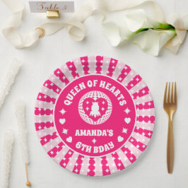 Plato De Papel Reina Rosa Retro Del Corazón Cumpleaños