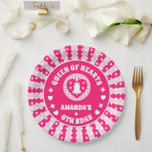 Plato De Papel Reina Rosa Retro Del Corazón Cumpleaños