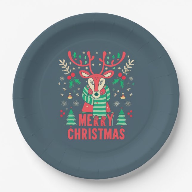 Plato De Papel Reindeer Christmas Paper Plate (Anverso)