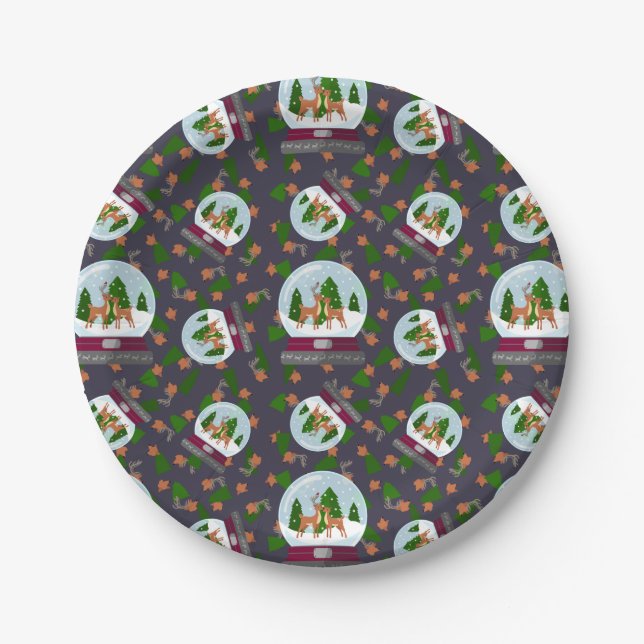 Plato De Papel Reindeer Snow Globes (Anverso)