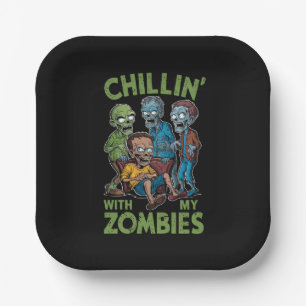 Plato De Papel Relajándome Con Mis Zombies De Halloween Chicos Ni