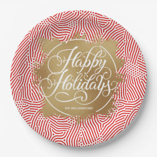 Plato De Papel Relieve metalizado de Faux de Oro moderno Felices