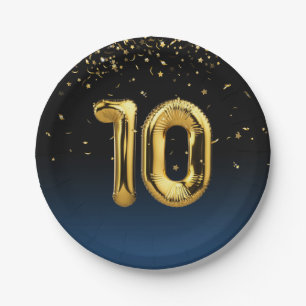 Plato De Papel Relieve metalizado dorado 10 Globos Y Placa De Pap