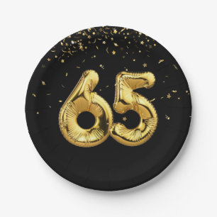 Plato De Papel Relieve metalizado dorado 65 Globos Y Placa De Pap