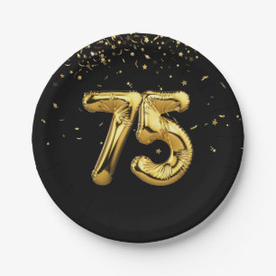 Plato De Papel Relieve metalizado dorado 75 Globos Y Placa De Pap