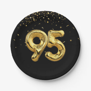 Plato De Papel Relieve metalizado dorado 95 Globos Y Placa De Pap