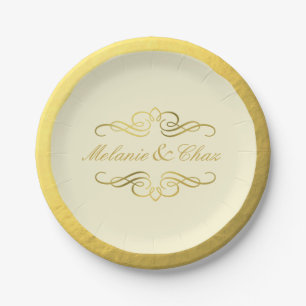 Plato De Papel Relieve metalizado dorado atractivo del Flourish