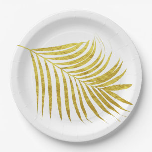 Plato De Papel Relieve metalizado dorado de árbol de palma deja b