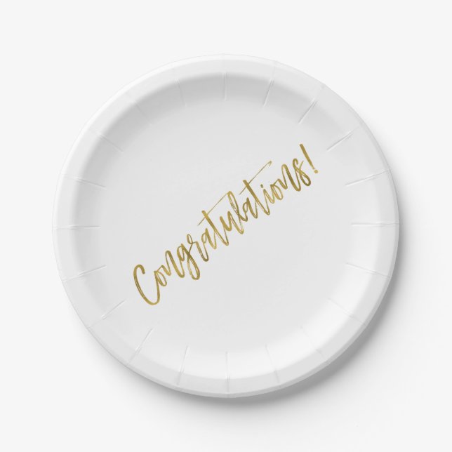 Plato De Papel Relieve metalizado dorado de felicitaciones (Anverso)