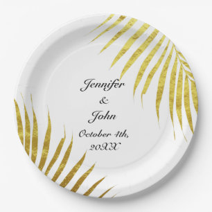 Plato De Papel Relieve metalizado dorado de follaje de árbol de p