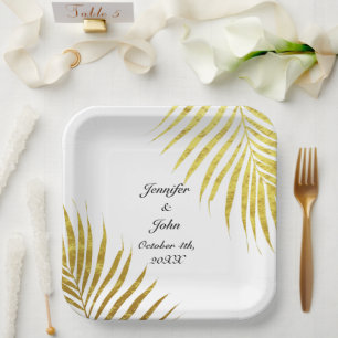 Plato De Papel Relieve metalizado dorado de follaje de árbol de p