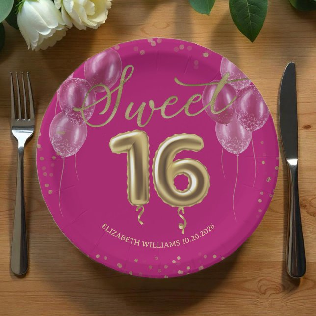 Plato De Papel Relieve metalizado dorado Dulce 16 Bday Balloons F (Subido por el creador)