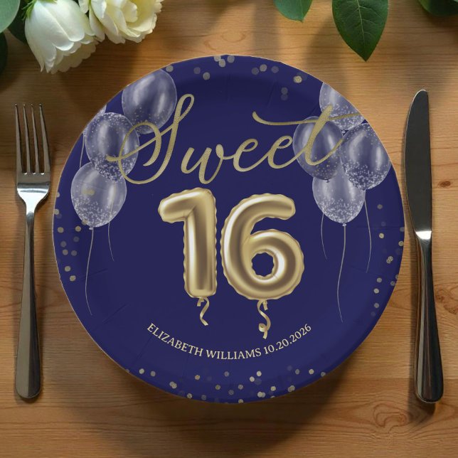 Plato De Papel Relieve metalizado dorado dulce 16 globos de cumpl (Subido por el creador)