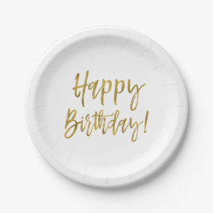 Plato De Papel Relieve metalizado dorado Feliz Cumpleaños