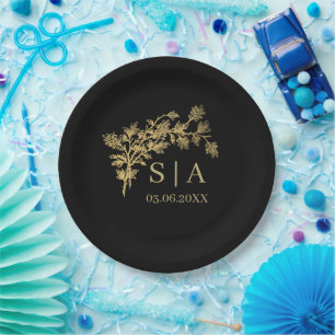 Plato De Papel Relieve metalizado dorado personalizado Lujo Monog