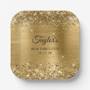 Plato De Papel Relieve metalizado dorado Purpurinoso 40 y fabulos