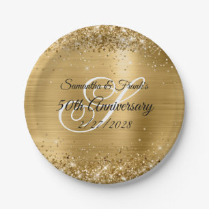 Plato De Papel Relieve metalizado dorado Purpurinoso Monogramado