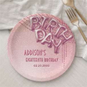 Plato De Papel Relieve metalizado dorado Rosa Globos Cumpleaños