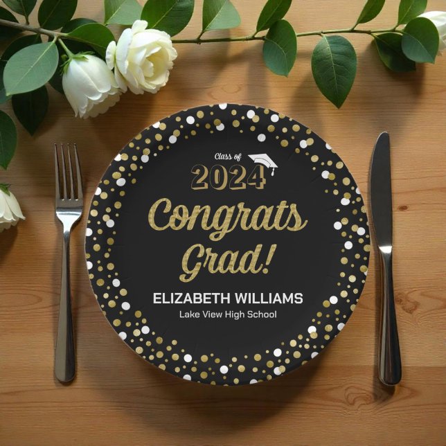 Plato De Papel Relieve metalizado dorado Script Confetti Congrats (Subido por el creador)