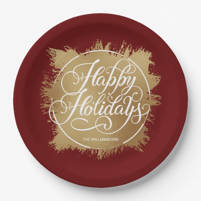 Plato De Papel Relieve metalizado Faux Gold Felices Fiestas Borgo (Anverso)