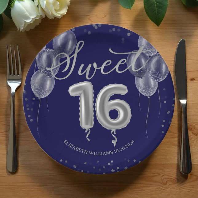 Plato De Papel Relieve metalizado plateado dulce 16 globos de cum (Subido por el creador)